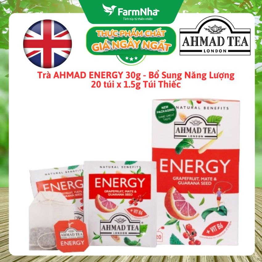 Trà AHMAD Energy 30g 20 túi x1.5g Túi Thiếc | Bổ Sung Năng Lượng, Giàu Vitamin B6