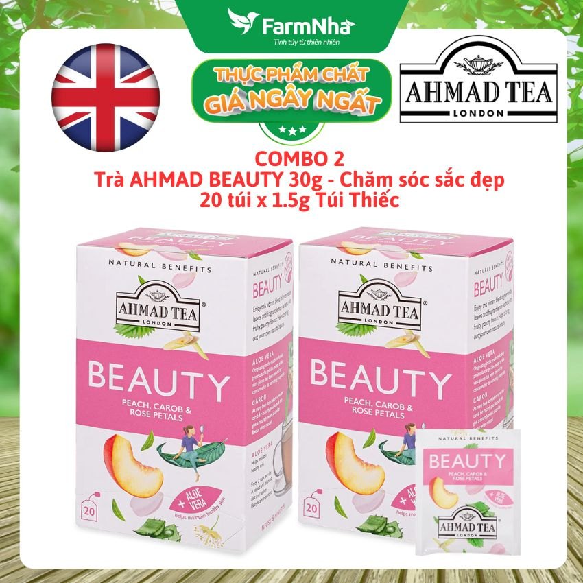 (Combo 2) Trà Ahmad Beauty Tea 30g 20 túi x1.5g Túi Thiếc | Trà Thảo Mộc Đẹp Da, Không Caffeine