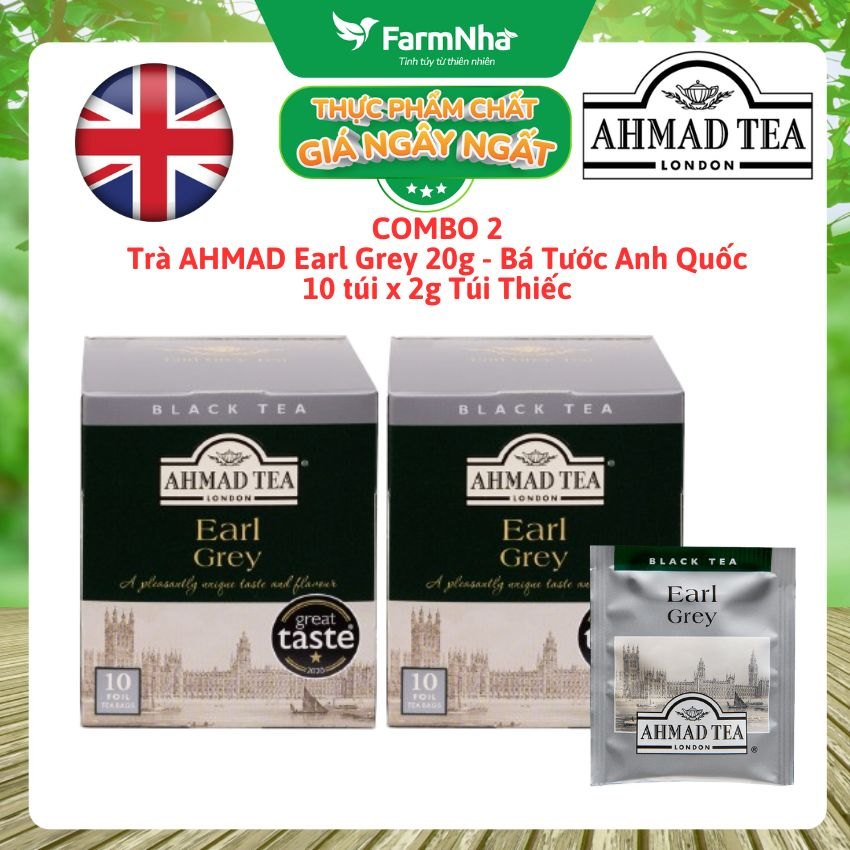 (Combo 2) Trà AHMAD Earl Grey 20g 10x2g Túi Thiếc - Trà Bá Tước Hương Cam Bergamot Đậm Đà, Tinh Tế