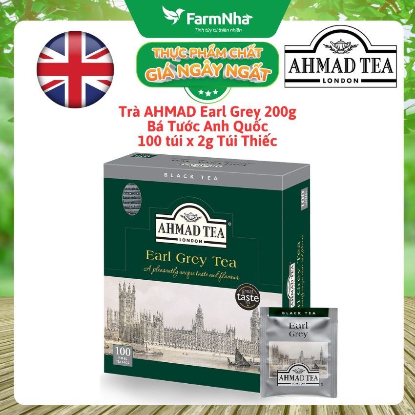 Trà Ahmad Earl Grey 200g 100túix2g Túi Thiếc - Trà Bá Tước Hương Cam Bergamot Tuyệt Vời