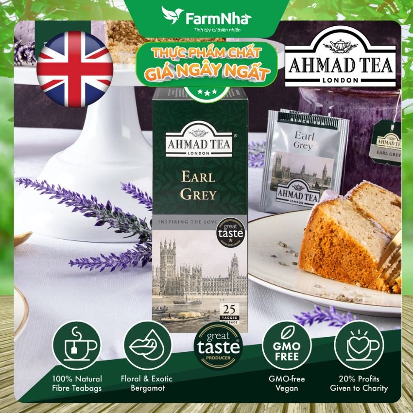 (Combo 2) Trà AHMAD Earl Grey 50g 25 túi x2g Túi Lọc - Trà Bá Tước Hương Cam Bergamot Tuyệt Vời