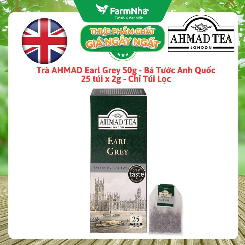 Trà Ahmad Earl Grey 50g 25 túi x2g Túi Lọc - Trà Bá Tước Hương Cam Bergamot Tuyệt Vời