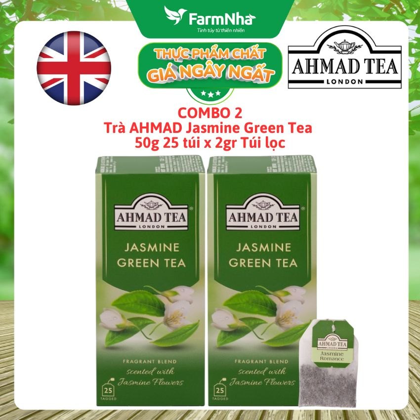 (Combo 2) Trà Ahmad Jasmine Green Tea 25 túix2g Túi lọc - Hương Hoa Nhài Thanh Khiết, Dịu Nhẹ