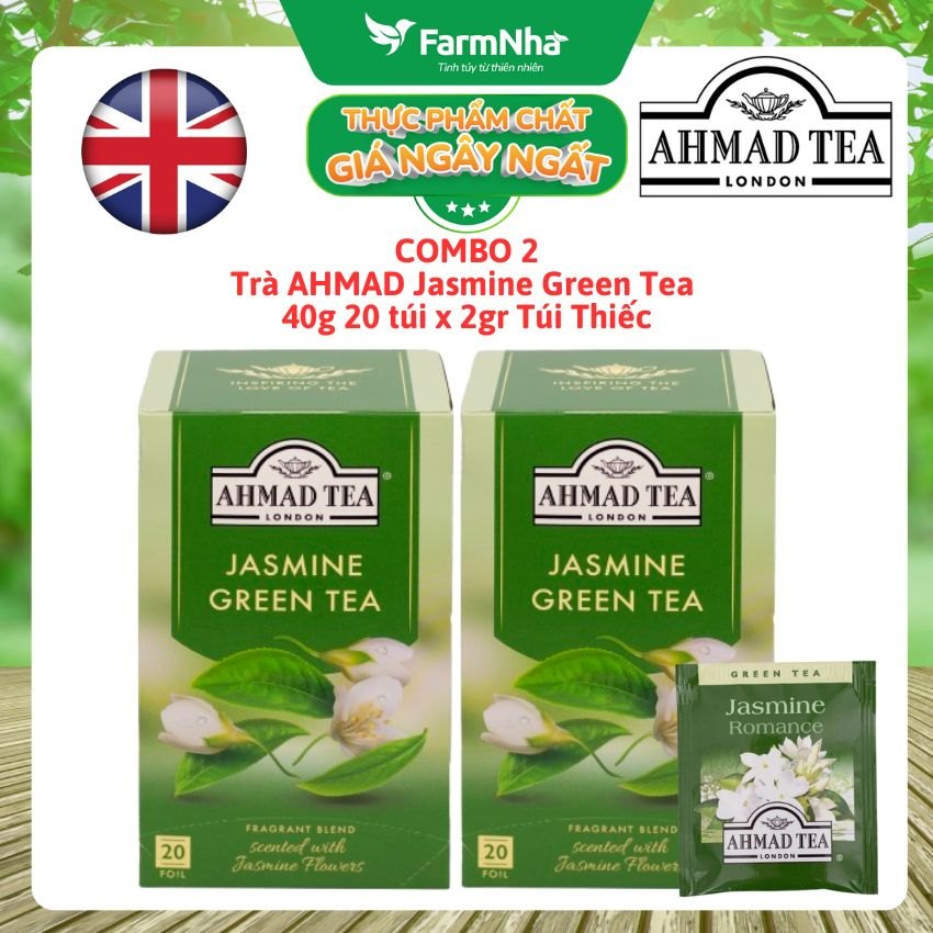 (Combo2) Trà Ahmad Jasmine Green Tea 20túix2g Túi Thiếc - Hương Hoa Nhài Thanh Khiết, Dịu Nhẹ