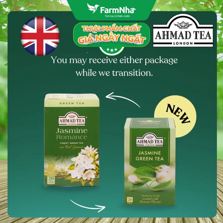 Trà Ahmad Jasmine Green Tea 25 túix2g Túi lọc - Hương Hoa Nhài Thanh Khiết, Dịu Nhẹ