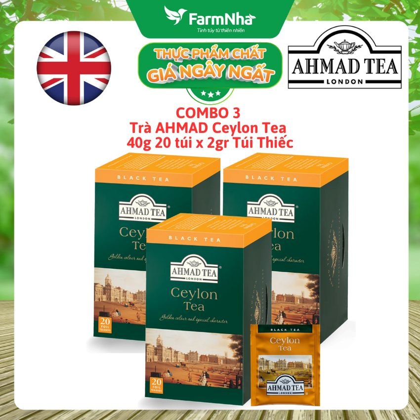 (Combo 3) Trà Ahmad Ceylon Tea 40g 20túix2g Túi Thiếc – Hương Vị Trà Đậm Đà Từ Đảo Quốc Sri Lanka