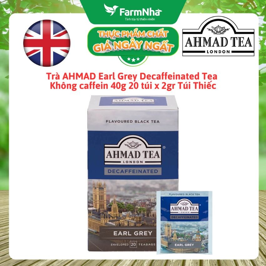 Trà Ahmad Earl Grey Decaf 40g 20túi x 2g Túi Thiếc – Hương Vị Truyền Thống, Không Caffeine