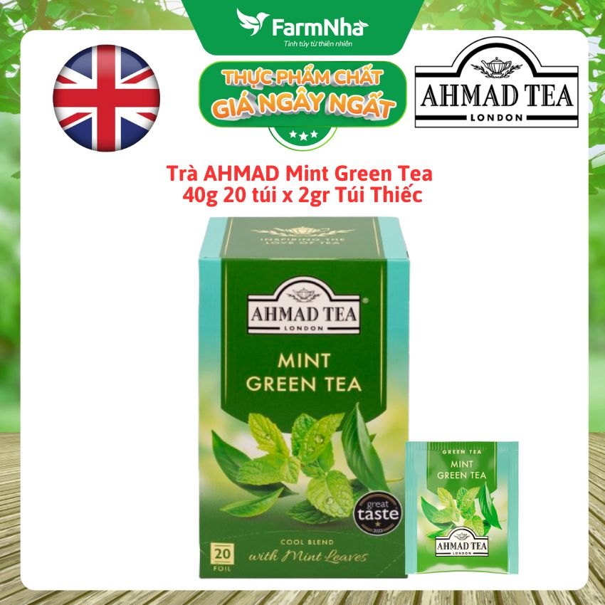 Trà Ahmad Mint Green Tea 40g 20x2g Túi Thiếc – Hương Vị Tươi Mát, Sảng Khoái