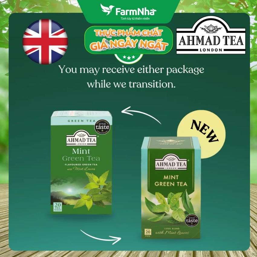 Trà Ahmad Mint Green Tea 40g 20x2g Túi Thiếc – Hương Vị Tươi Mát, Sảng Khoái