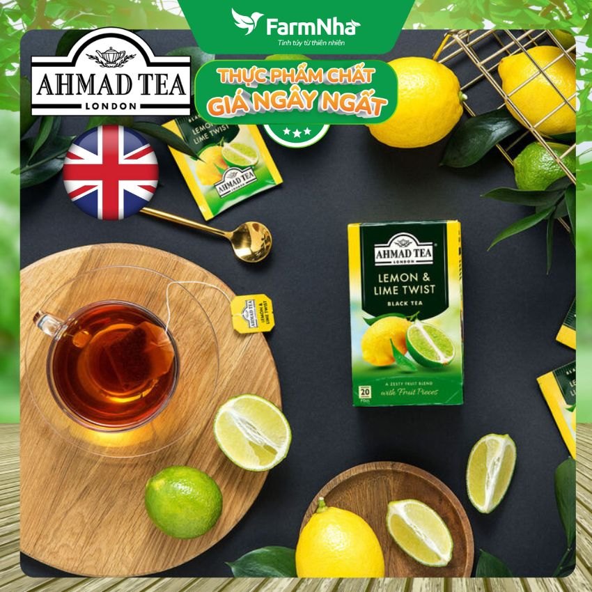 (Combo 2) Trà Ahmad Lemon & Lime Twist Tea 40g 20túi x 2g Túi Thiếc – Hương Vị Chanh & Chanh Lá Sảng Khoái