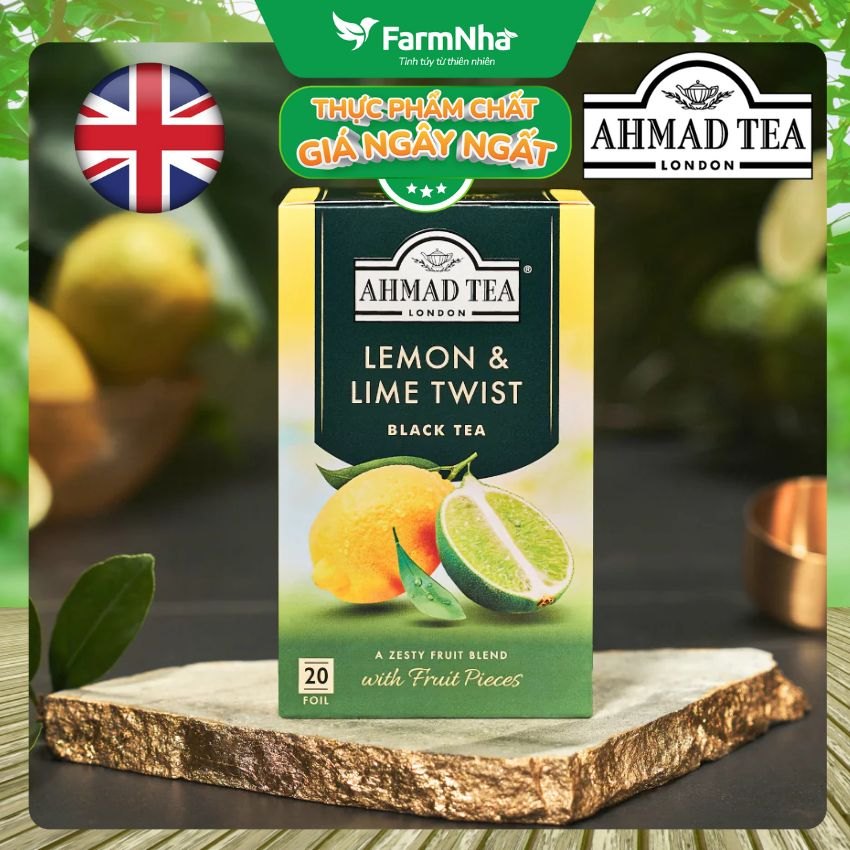 (Combo 3) Trà Ahmad Lemon & Lime Twist Tea 40g 20túi x 2g Túi Thiếc – Hương Vị Chanh & Chanh Lá Sảng Khoái