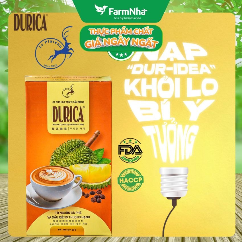 Cà Phê Hòa Tan Vị Sầu Riêng DURICA Le Plateau 400g 20 gói x 20g - Hòa Quyện Cà Phê và Sầu Riêng Thơm Béo