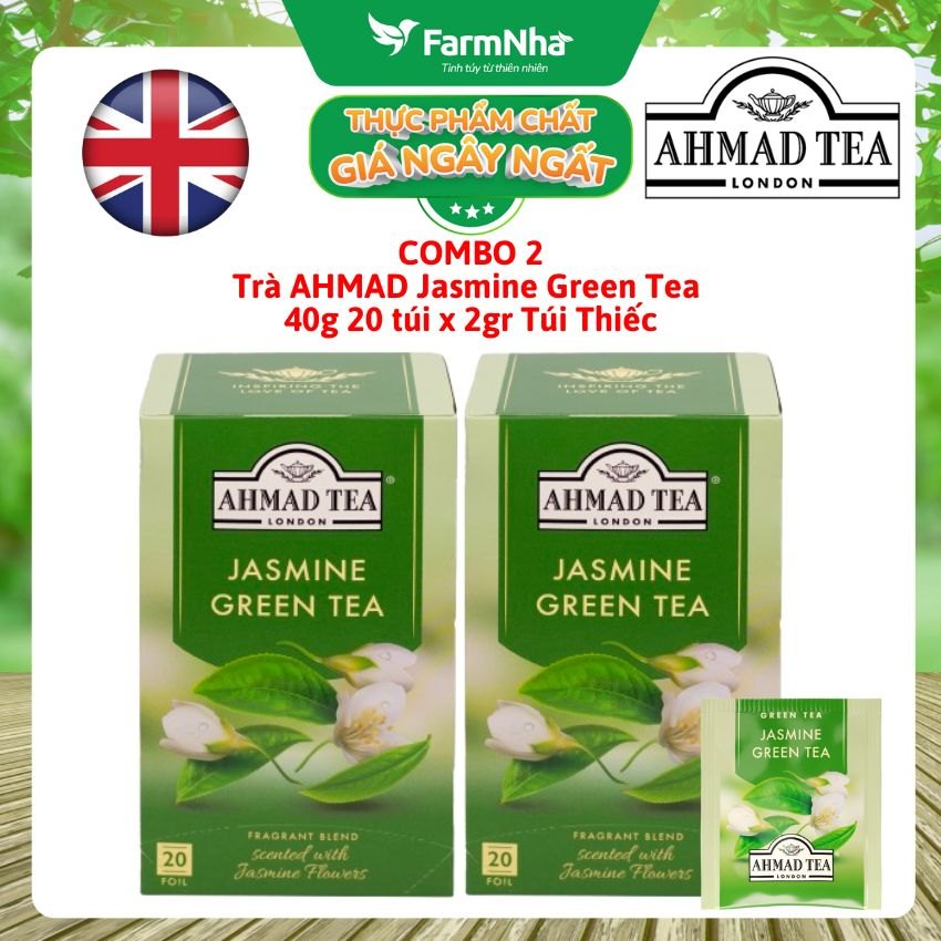 (Combo 2) Trà Ahmad Jasmine Green Tea 40g 20x2g Túi Thiếc - Hương Hoa Nhài Thanh Khiết, Dịu Nhẹ