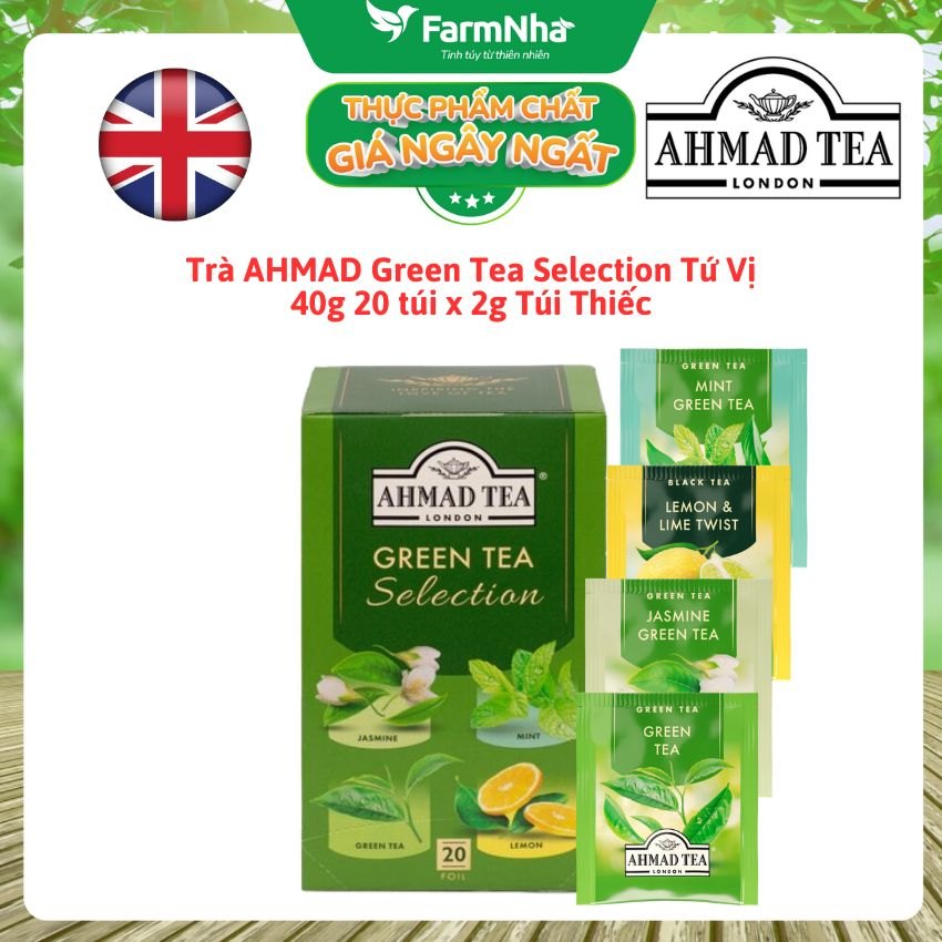 Trà Ahmad Green Tea Selection 40g 20x2g Túi Thiếc – Bộ Sưu Tập Trà Xanh 4 Vị Từ Anh Quốc
