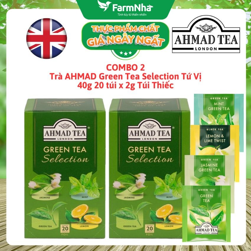 (Combo 2) Trà Ahmad Green Tea Selection 40g 20x2g Túi Thiếc – Bộ 4 Vị Trà Xanh Tinh Tế Sưu Tập Từ Anh Quốc