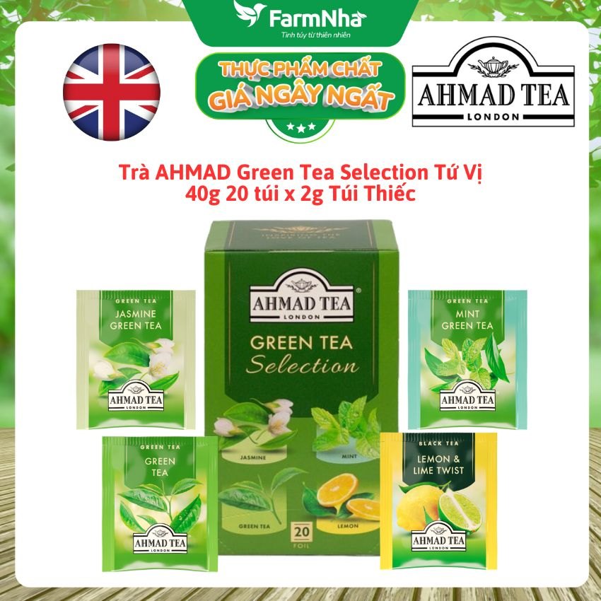 (Combo 2) Trà Ahmad Green Tea Selection 40g 20x2g Túi Thiếc – Bộ 4 Vị Trà Xanh Tinh Tế Sưu Tập Từ Anh Quốc