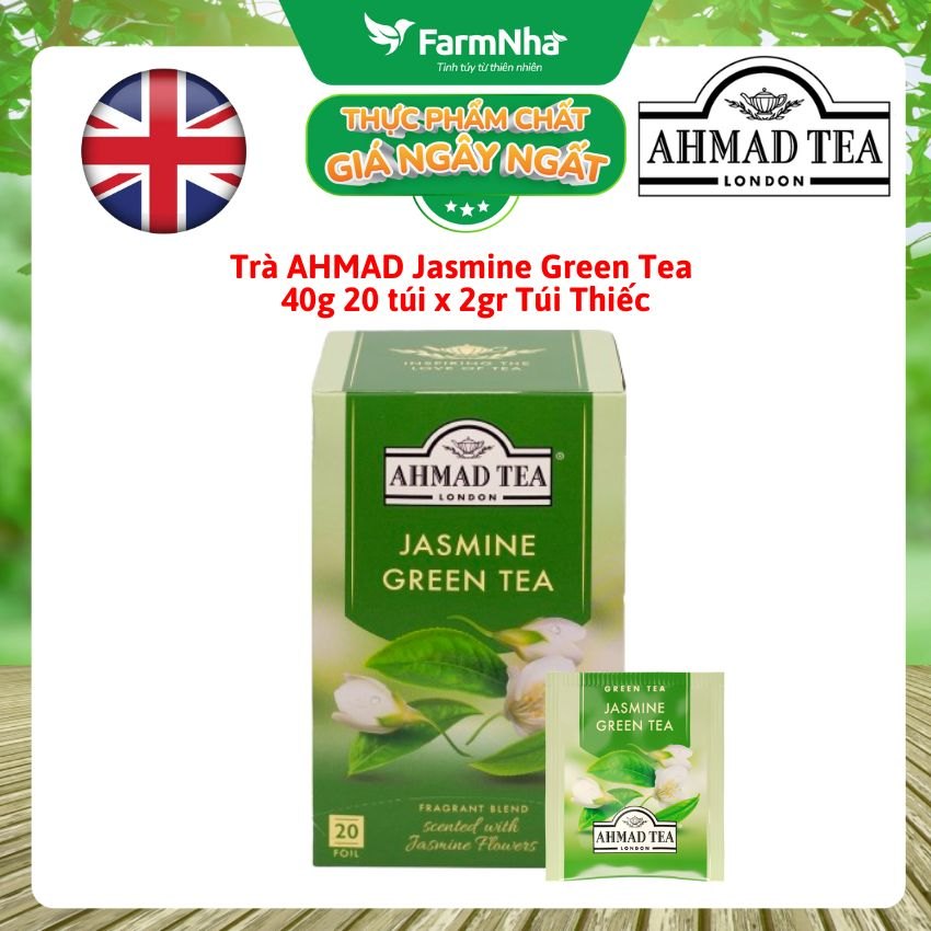 Trà Ahmad Jasmine Green Tea 20túix2g Túi Thiếc - Hương Hoa Nhài Thanh Khiết, Dịu Nhẹ