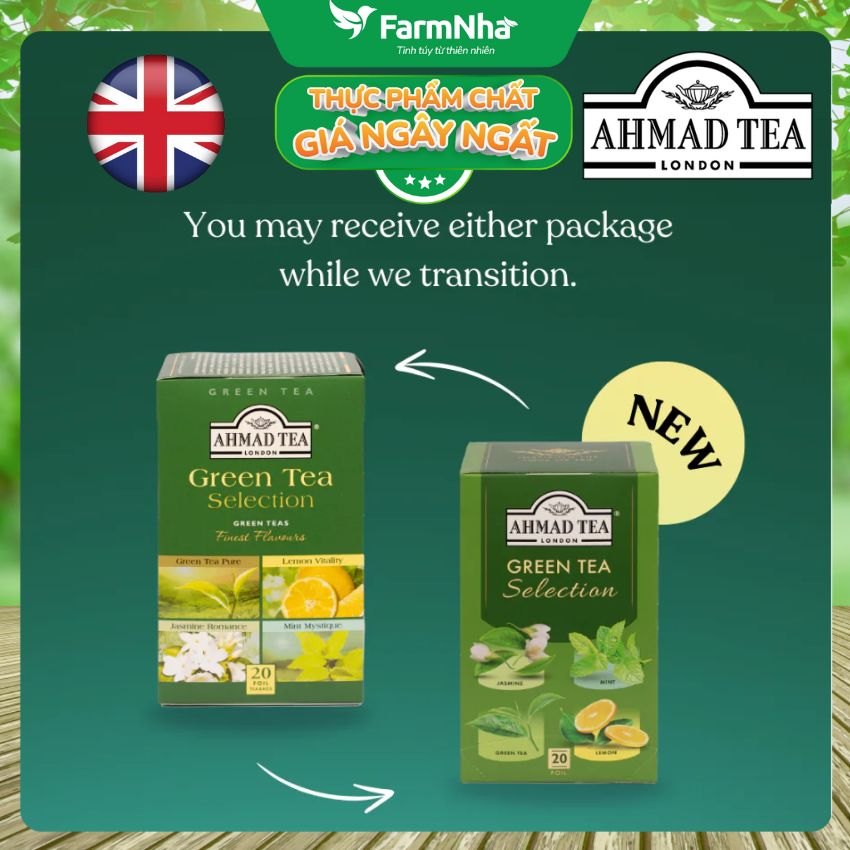 (Combo 3) Trà Ahmad Green Tea Selection 40g 20x2g Túi Thiếc - Bộ 4 Vị Trà Xanh Tinh Tế Sưu Tập Từ Anh Quốc