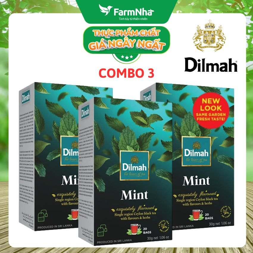 (Combo 3 Hộp) Trà Dilmah Mint vị Bạc Hà túi lọc 30g 20 túi x 1.5g - Tinh hoa trà Sri Lanka