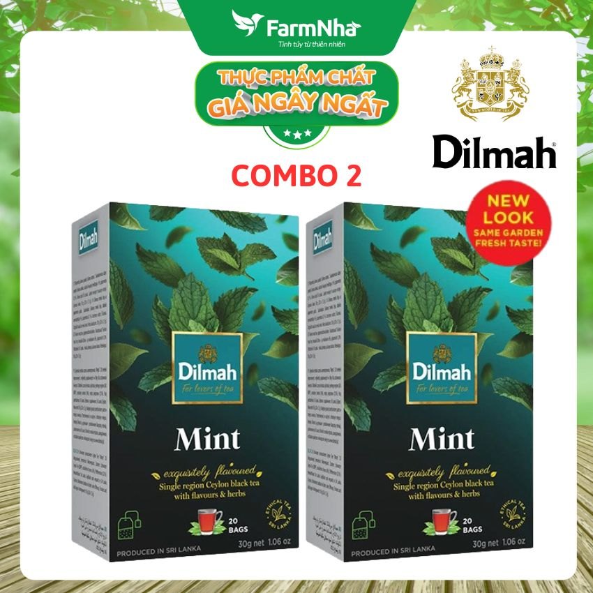 (Combo 2 Hộp) Trà Dilmah Mint vị Bạc Hà túi lọc 30g 20 túi x 1.5g - Tinh hoa trà Sri Lanka