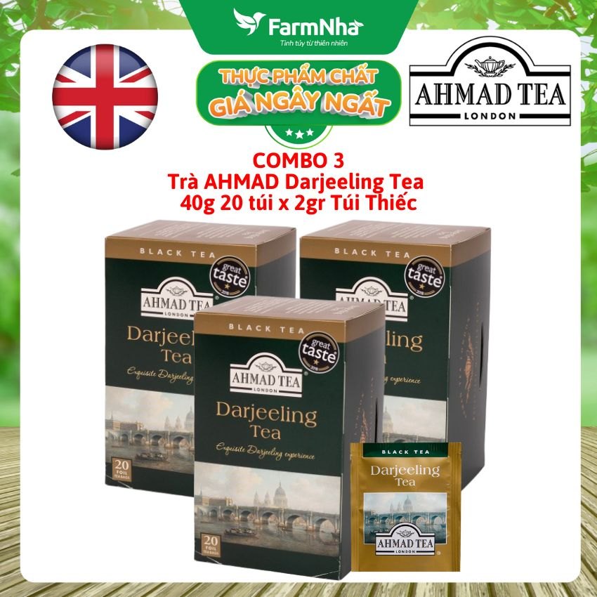 (Combo 3) Trà Ahmad Darjeeling Tea 40g 20x2g Túi thiếc – Vị Trà Đen Tinh Tế Từ Dãy Himalaya Ấn
