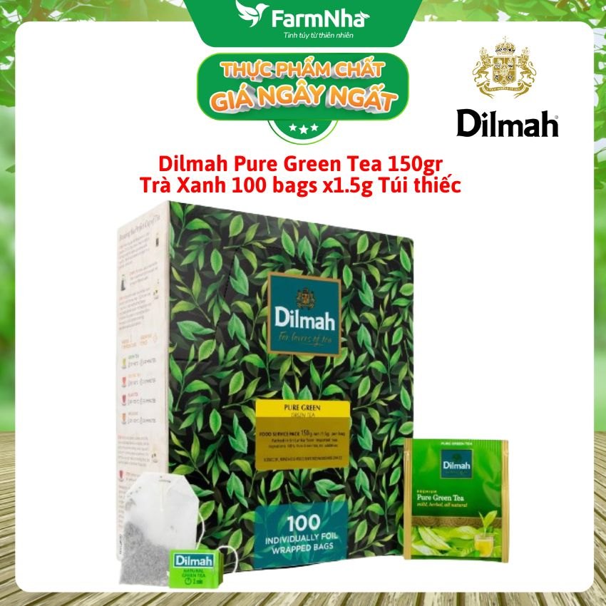 Trà Dilmah Pure Green Trà Xanh 150g 100 túi x1.5g Túi Bạc Riêng Biệt - Lựa chọn tuyệt vời cho những ai yêu thích trà xanh