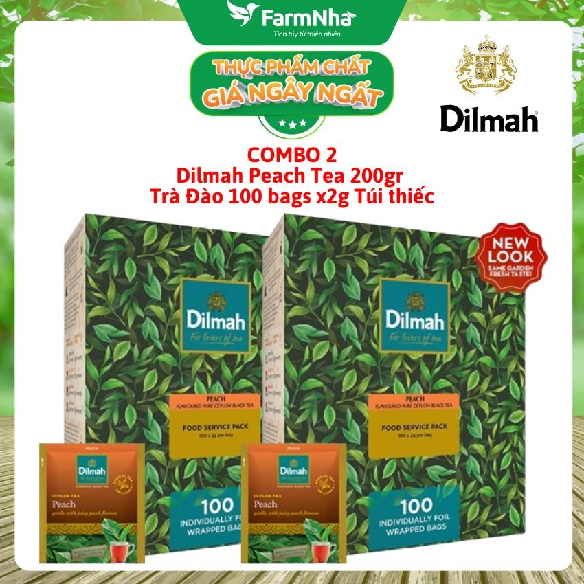 (Combo 2) Trà Dilmah Peach hương Đào 200g 100 túi x 2gr Túi Bạc Riêng Biệt - Vị Trà Đào Tự Nhiên và Ngọt Ngào