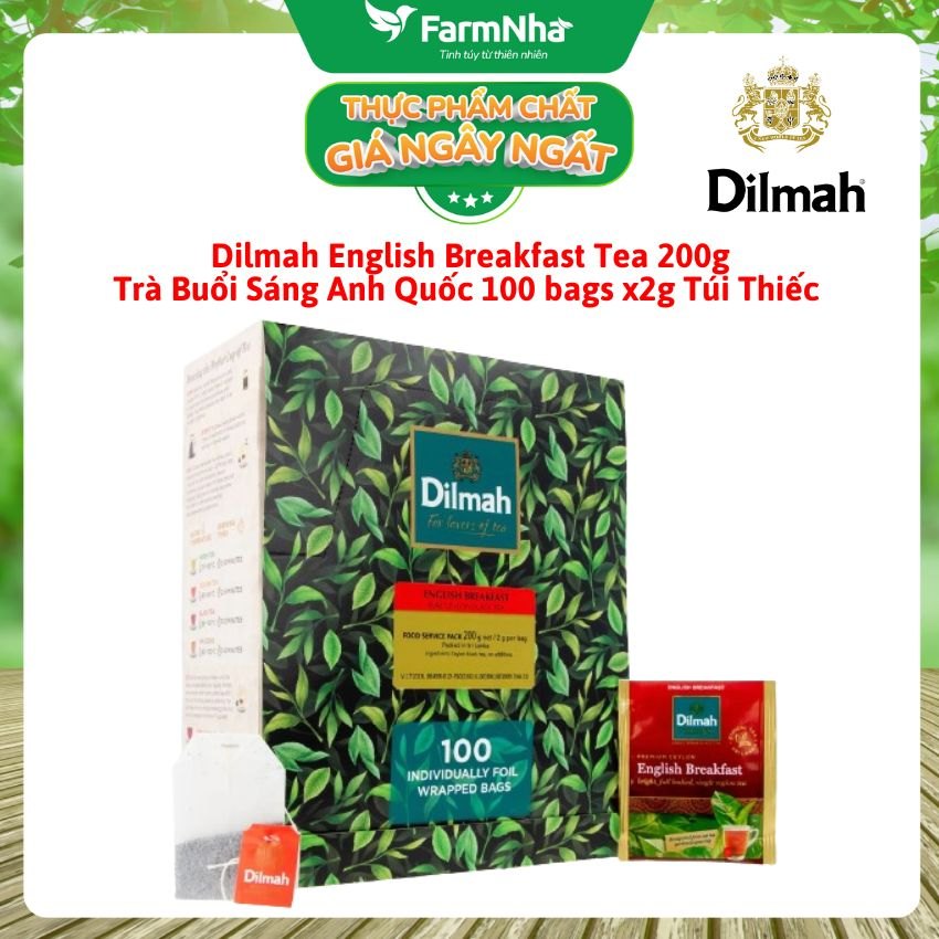 Trà Dilmah English Breakfast Buổi Sáng Anh Quốc 200g 100 Túi x 2g Túi Bạc Riêng Biệt – Tuyệt vời để khởi đầu một ngày mới