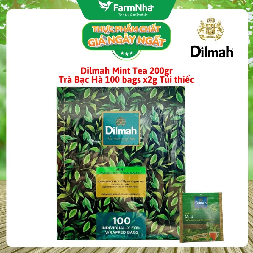 Trà Dilmah Mint Hương Bạc Hà Túi Lọc 200g 100 Túi x 2g Túi Bạc Riêng Biệt - Hương Vị Tươi Mát, Thư Giãn Tuyệt Vời