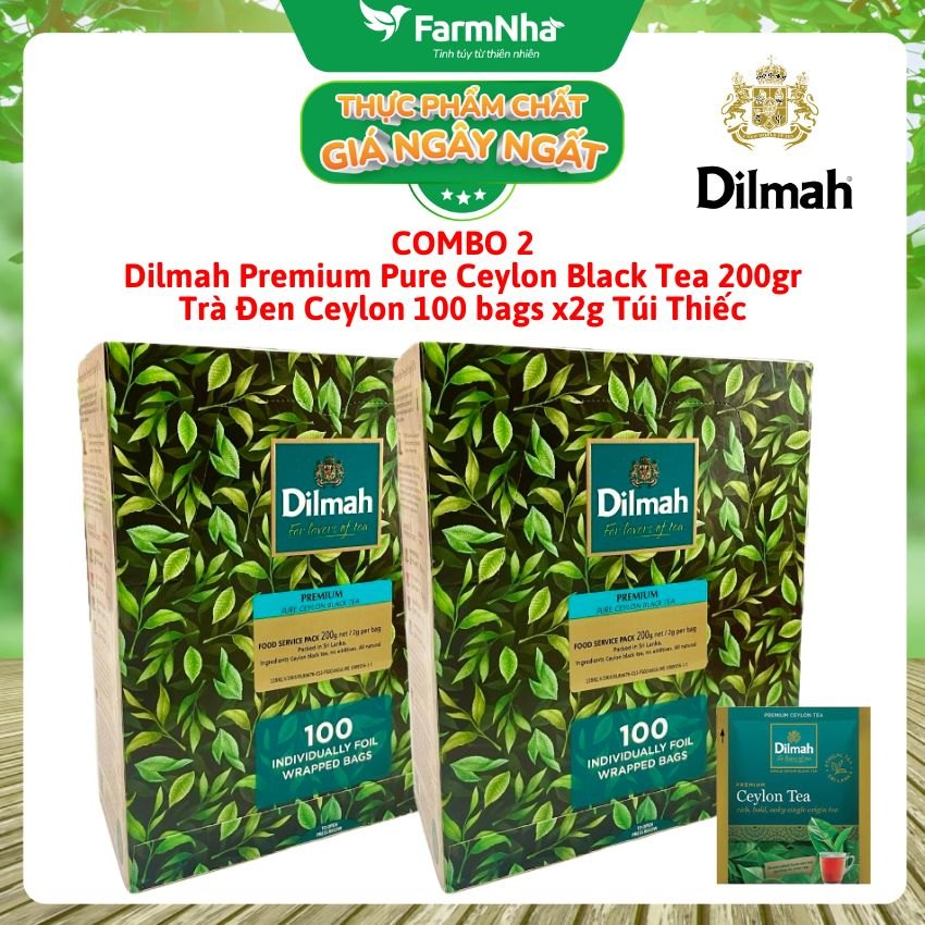 (Combo 2) Trà Dilmah Premium Pure Ceylon Black Tea 200g 100x2g Túi thiếc - Tinh hoa trà Sri Lanka