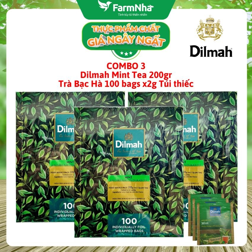 (Combo 3) Trà Dilmah Mint Hương Bạc Hà Túi Lọc 200g 100 Túi x 2g Túi Bạc Riêng Biệt - Hương Vị Tươi Mát, Thư Giãn Tuyệt Vời