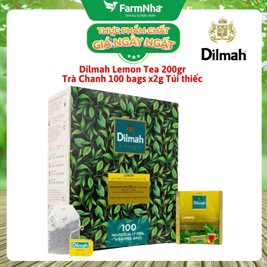 Trà Dilmah Lemon hương Chanh 200g 100 túi x 2gr Túi Bạc Riêng Biệt - Vị trà chanh tươi mát và nguyên chất