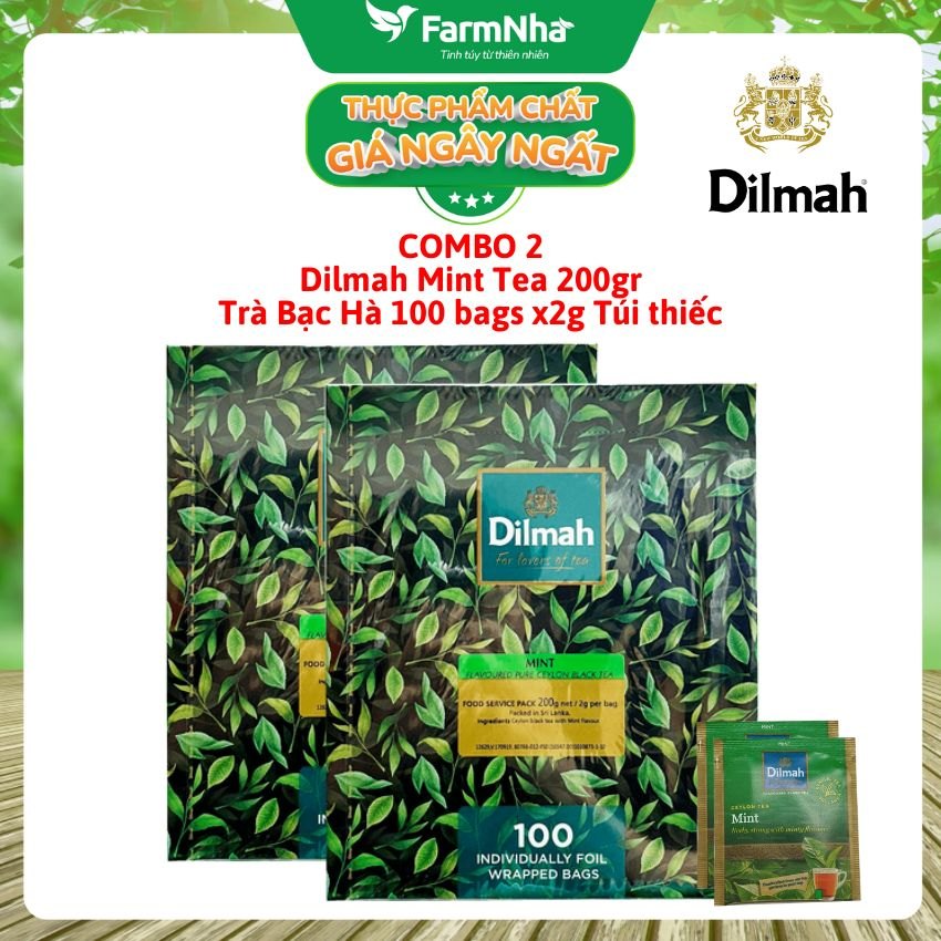 (Combo 2) Trà Dilmah Mint Hương Bạc Hà Túi Lọc 200g 100 Túi x 2g Túi Bạc Riêng Biệt - Hương Vị Tươi Mát, Thư Giãn Tuyệt Vời
