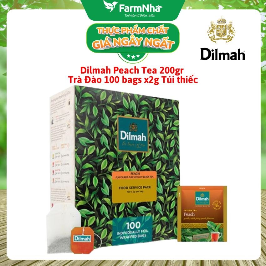 Trà Dilmah Peach hương Đào 200g 100 túi x 2gr Túi Bạc Riêng Biệt - Vị Trà Đào Tự Nhiên và Ngọt Ngào