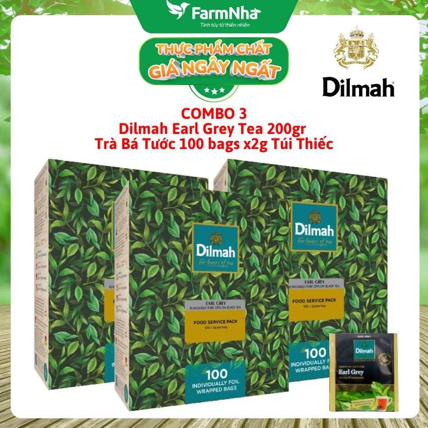 (Combo 3) Trà Dilmah Earl Grey Premium Ceylon Tea 200g 100 túi x 2g Túi Thiếc - Tinh Hoa Trà Bá Tước