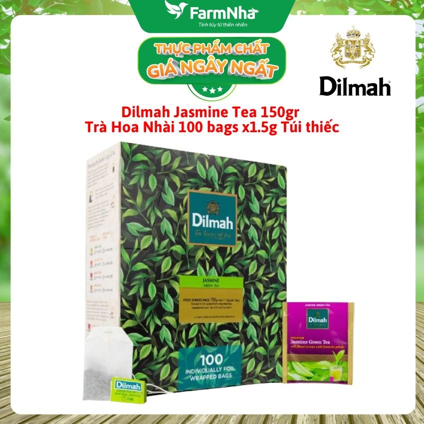 Trà Dilmah Green Tea with Jasmine Petals Hoa Nhài 150g 100 Túi x 1.5g Túi Bạc Riêng Biệt - Hương Hoa Nhài Tự Nhiên Dịu Dàng và Tinh Khiết