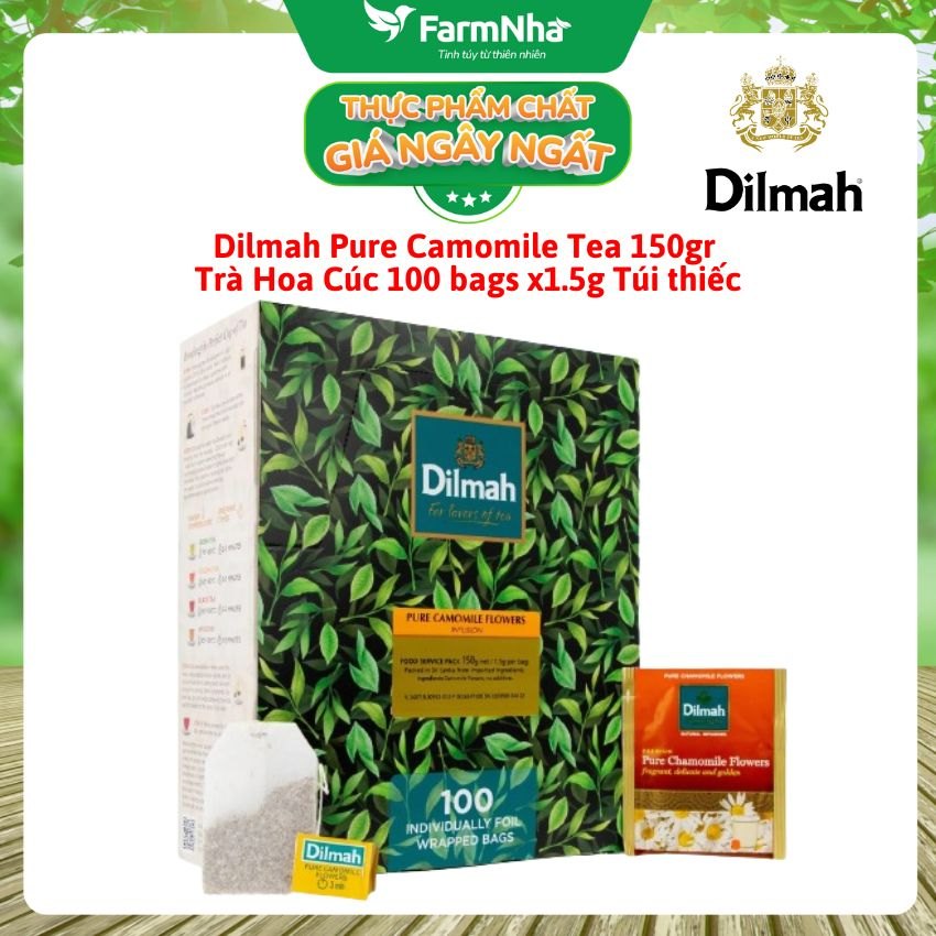 Trà Dilmah Pure Camomile 150g 100 Túi x 1.5g Túi Bạc Riêng Biệt – Thảo Dược Hoa Cúc Thư Giãn và Cải Thiện Giấc Ngủ