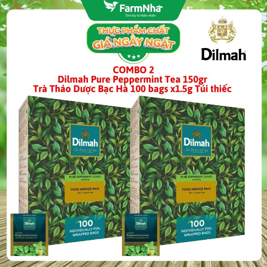 (Combo 2) Trà Dilmah Pure Peppermint Thảo Dược Bạc Hà 150g 100 Túi x 1.5g Túi Bạc Riêng Biệt – Trà Thảo Dược Bạc Hà Tươi Mát