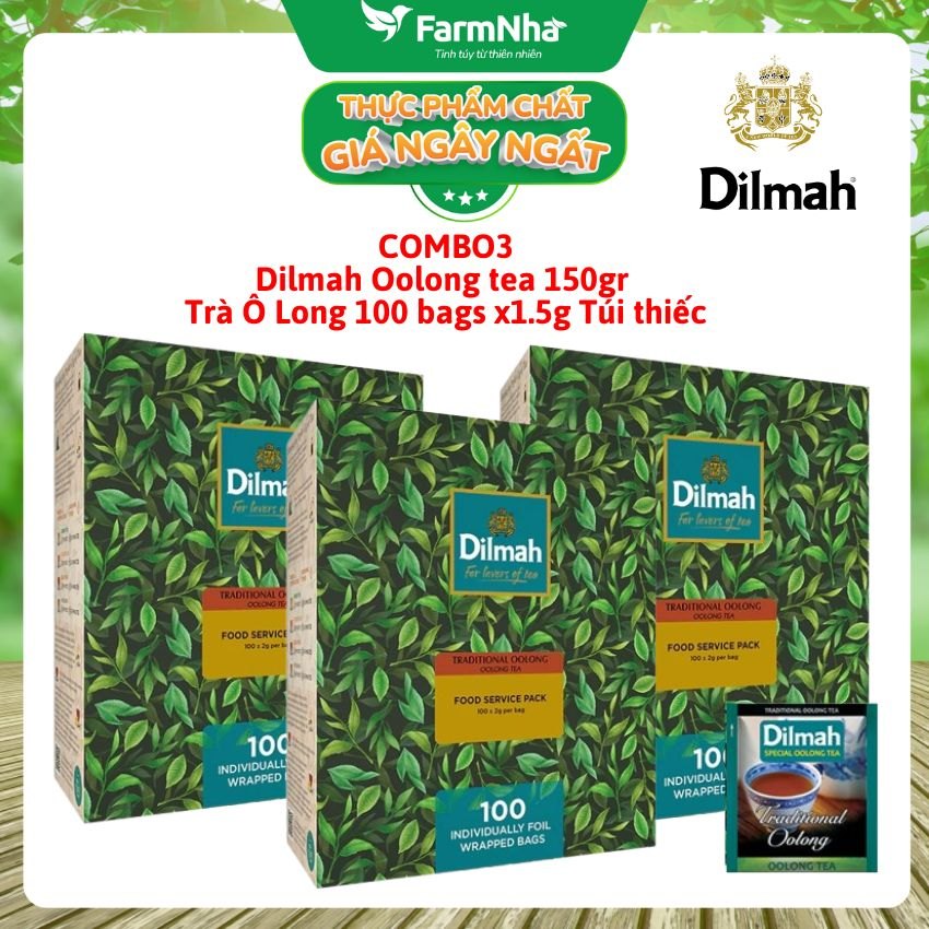 (Combo 3) Trà Dilmah Traditional Oolong All Natural Tea 200g 100x2g Túi Thiếc – Trà Olong Tự Nhiên Đậm Đà