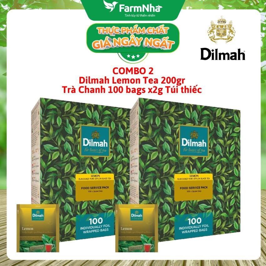 (Combo 2) Trà Dilmah Lemon hương Chanh 200g 100 túi x 2gr Túi Bạc Riêng Biệt - Vị trà chanh tươi mát và nguyên chất