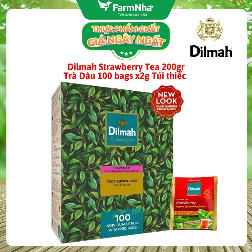 Trà Dilmah Strawberry hương Dâu 200g 100 túi x 2g Túi Bạc Riêng Biệt - Hương Vị Dâu Tươi Ngọt Ngào
