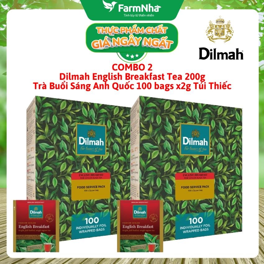 (Combo 2) Trà Dilmah English Breakfast Buổi Sáng Anh Quốc 200g 100 Túi x 2g Túi Bạc Riêng Biệt – Tuyệt vời để khởi đầu một ngày mới