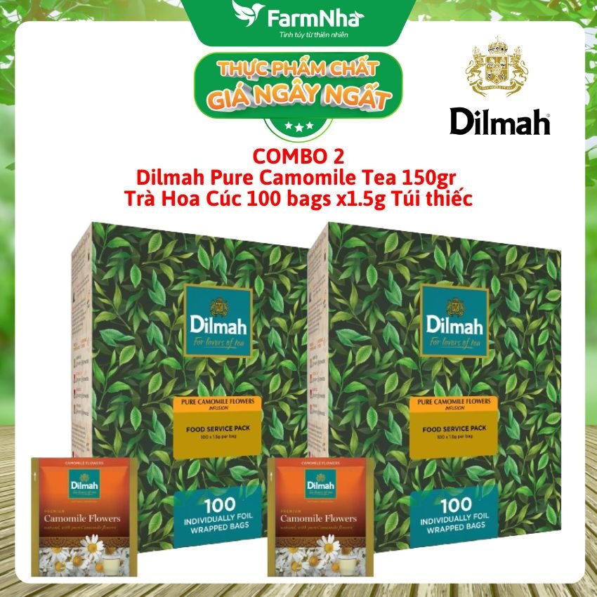 (Combo 2) Trà Dilmah Pure Camomile 150g 100 Túi x 1.5g Túi Bạc Riêng Biệt – Thảo Dược Hoa Cúc Thư Giãn và Cải Thiện Giấc Ngủ