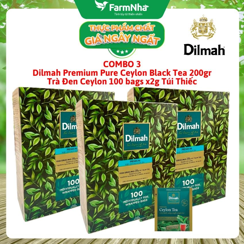 (Combo 3) Trà Dilmah Premium Pure Ceylon Black Tea 200g 100x2g Túi thiếc - Tinh hoa trà Sri Lanka