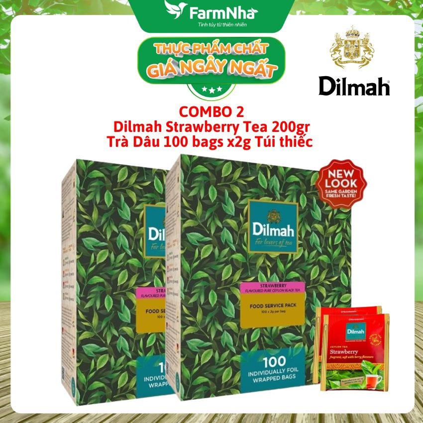 (Combo 2) Trà Dilmah Strawberry hương Dâu 200g 100 túi x 2g Túi Bạc Riêng Biệt - Hương Vị Dâu Tươi Ngọt Ngào