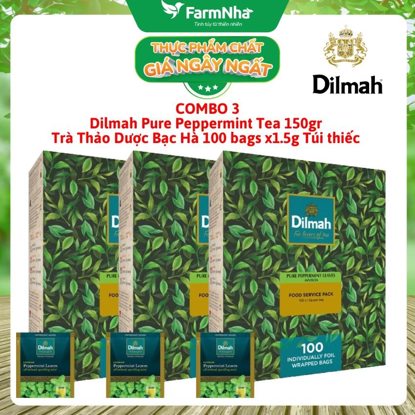 (Combo 3) Trà Dilmah Pure Peppermint Thảo Dược Bạc Hà 150g 100 Túi x 1.5g Túi Bạc Riêng Biệt – Trà Thảo Dược Bạc Hà Tươi Mát