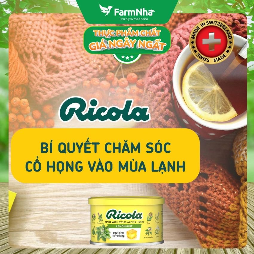(Combo 3) Kẹo Ricola Lemon Mint Herb 100gr Hộp Thiếc - Ngậm ho vị Chanh Bạc Hà Thảo Mộc từ Thụy Sĩ