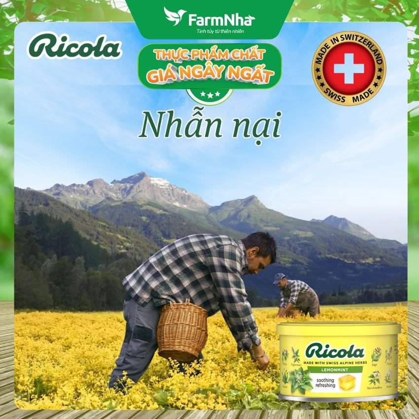 (Combo 3) Kẹo Ricola Lemon Mint Herb 100gr Hộp Thiếc - Ngậm ho vị Chanh Bạc Hà Thảo Mộc từ Thụy Sĩ