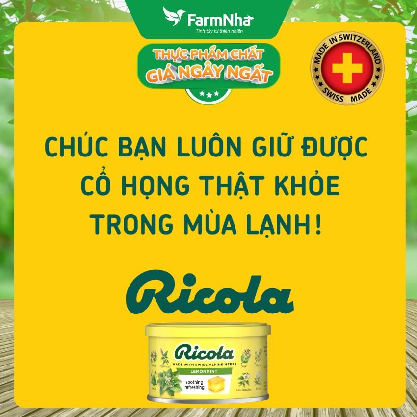 (Combo 3) Kẹo Ricola Lemon Mint Herb 100gr Hộp Thiếc - Ngậm ho vị Chanh Bạc Hà Thảo Mộc từ Thụy Sĩ