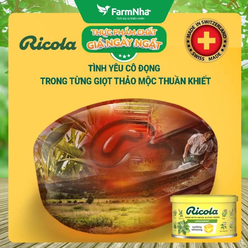 (Combo 3) Kẹo Ricola Lemon Mint Herb 100gr Hộp Thiếc - Ngậm ho vị Chanh Bạc Hà Thảo Mộc từ Thụy Sĩ